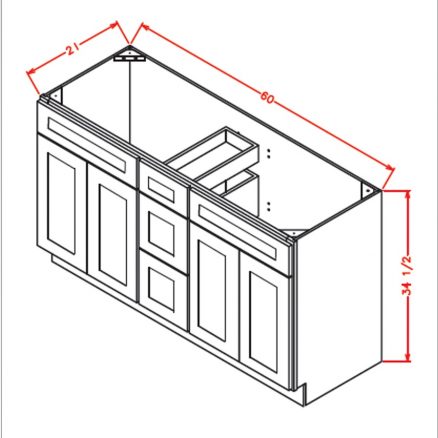 Yw Vddb60 Vanity Dcombo Base Double Drawer Stacks 60 Inch