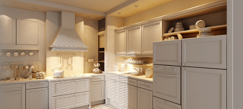 Elegant kitchen with ambient cabinet lighting